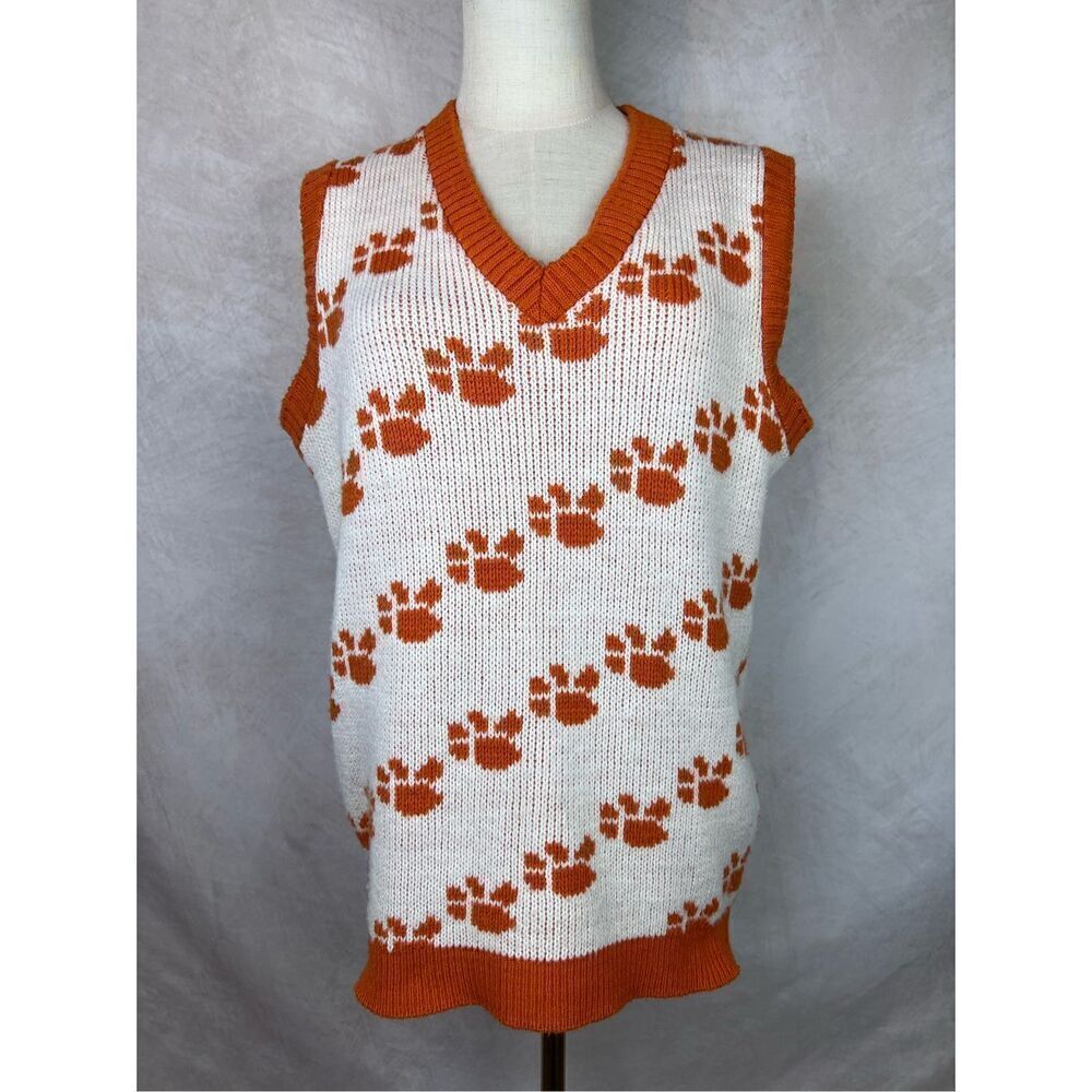 Vintage 1960s 1970s Men’s Paw Print Sweater Vest Clemson
